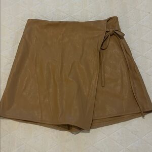 Zara Faux Leather Wrap Skort Tan Tie High Waisted Medium
